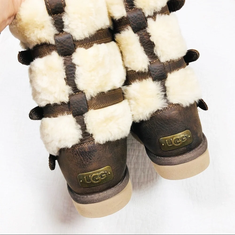 🔥Ugg brown sheepskin tall boots sz1 new no box